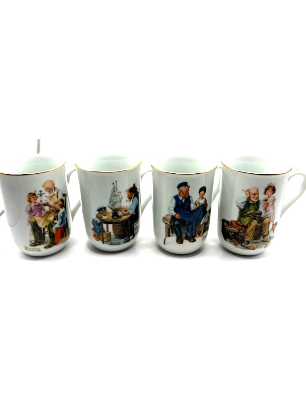 Vtg Norman Rockwell Collectors Mug Set Trimmed In 24 K Gold Original Box